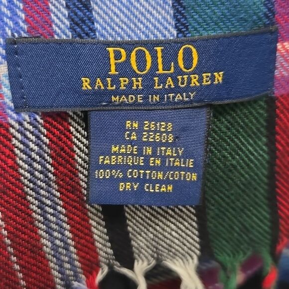 Polo Ralph Lauren Unisex Plaid Cotton Scarf Fringe Multicolor Preppy Academia - Picture 7 of 11
